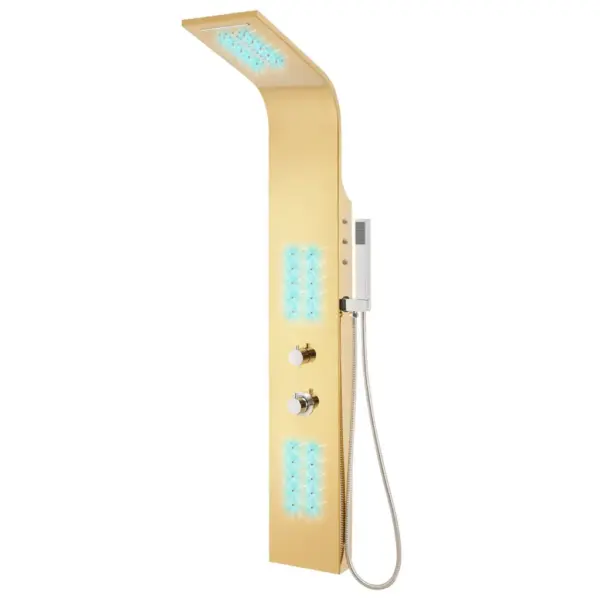 Kuldne termostaatne LED-dušipaneel, kumer roostevabast terasest, 20 x 44 x 130 cm – 3