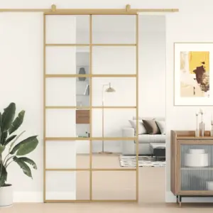 Kuldne liuguks läbipaistva ESG-klaasiga, alumiinium, 102,5 x 205 cm