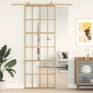 Kuldne liuguks läbipaistva ESG-klaasiga, alumiiniumraamiga, 76 x 205 cm