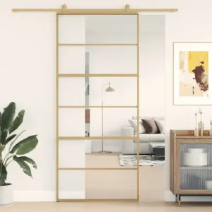 Kuldne liuguks läbipaistva ESG-klaasi ja alumiiniumraamiga, 90 x 205 cm