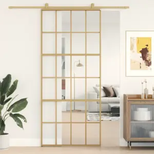 Liuguks läbipaistva ESG-klaasi ja kuldse alumiiniumraamiga, 90 x 205 cm