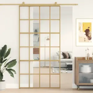 Kuldne liuguks läbipaistva ESG-klaasiga, alumiiniumraam, 102,5 x 205 cm