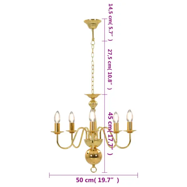 Kuldne metalllühter, 5 x E14 pirnipesaga, 50 x 45 cm – 10