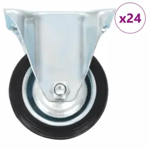 Mustad kummist fikseeritud rattad väikemööblile, 24 tk, 75 mm, plaadiga 81 x 67 mm