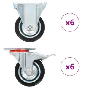 Kummist mööblirattad, pöörlevad, 6 piduriga, must, 12 tk, 75 mm, 50 kg