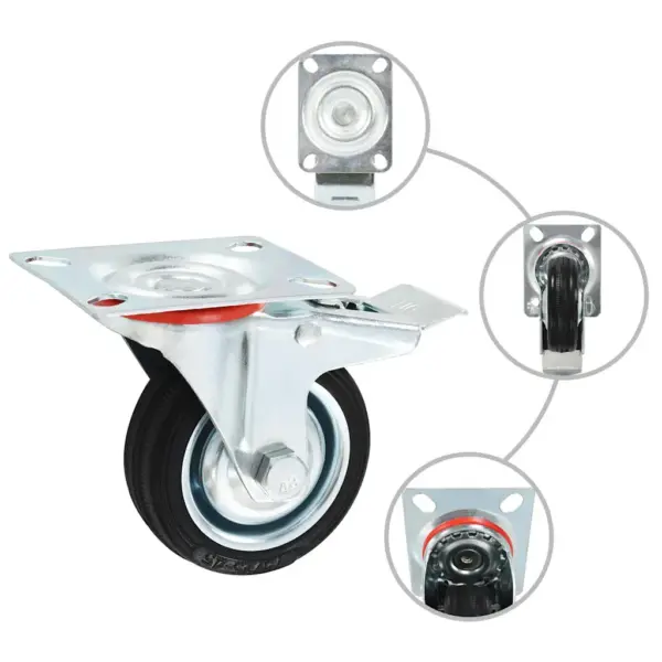 Kummist mööblirattad, pöörlevad, 6 piduriga, must, 12 tk, 75 mm, 50 kg – 2