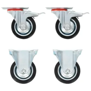 Kummist mööblirattad piduritega, 4 tk, 75 mm, must, 50 kg