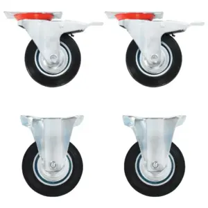 Kummist pöördrattad topeltpiduritega, 4 tk, must, 100 mm, plaadid 100 x 80 mm, 70 kg kandevõime