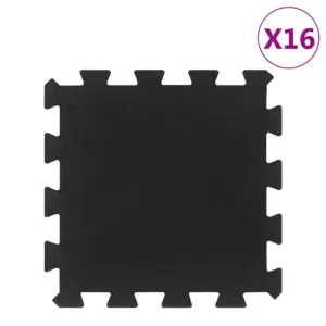 Kummist põrandamatid kodusesse jõusaali, omavahel lukustatavad, 16 tk, must, 30 x 30 cm, 16 mm