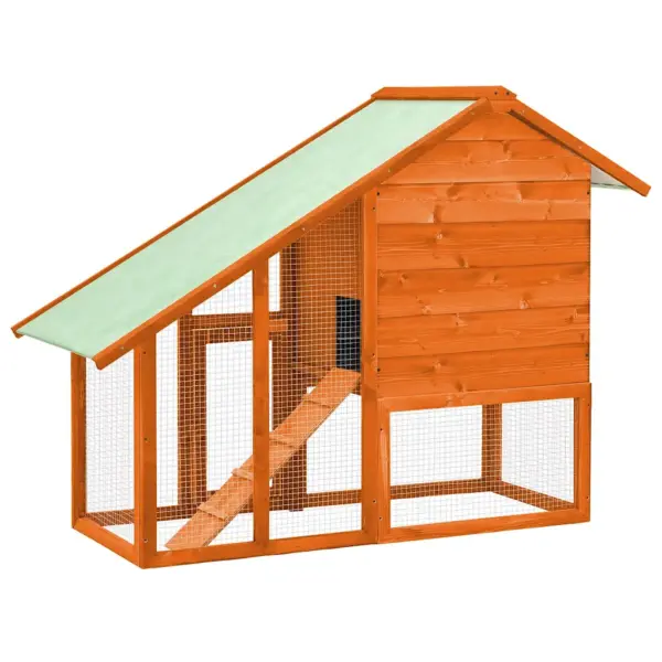 Kahekorruseline kuusepuidust küülikupuur veekindla katuse ja kaldteega, 140 x 63 x 120 cm – 5