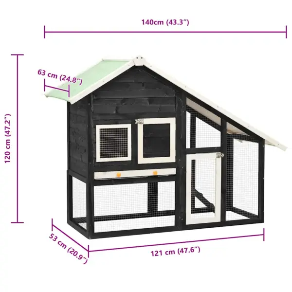Kahekorruseline kuusepuidust küülikupuur veekindla katusega, hall ja valge, 140 x 63 x 120 cm – 11
