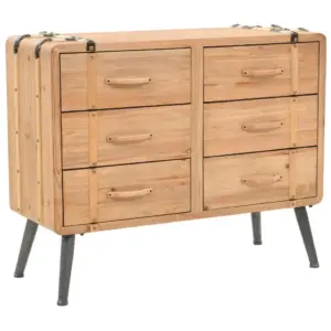 Retrostiilis kuusepuidust kummut 6 sahtliga, pruun, 91 x 35 x 73 cm