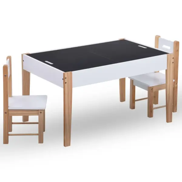 Laste laud ja 2 tooli komplekt kriiditahvliga, hoiuruumiga, MDF ja männipuit, valge ja puidutooni, laud 90 x 60 x 51 cm – 3