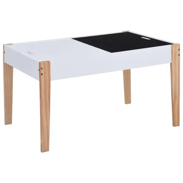 Laste laud ja 2 tooli komplekt kriiditahvliga, hoiuruumiga, MDF ja männipuit, valge ja puidutooni, laud 90 x 60 x 51 cm – 4