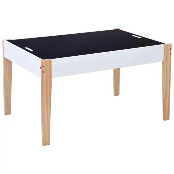 Laste laud ja 2 tooli komplekt kriiditahvliga, hoiuruumiga, MDF ja männipuit, valge ja puidutooni, laud 90 x 60 x 51 cm – 5