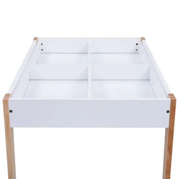 Laste laud ja 2 tooli komplekt kriiditahvliga, hoiuruumiga, MDF ja männipuit, valge ja puidutooni, laud 90 x 60 x 51 cm – 9