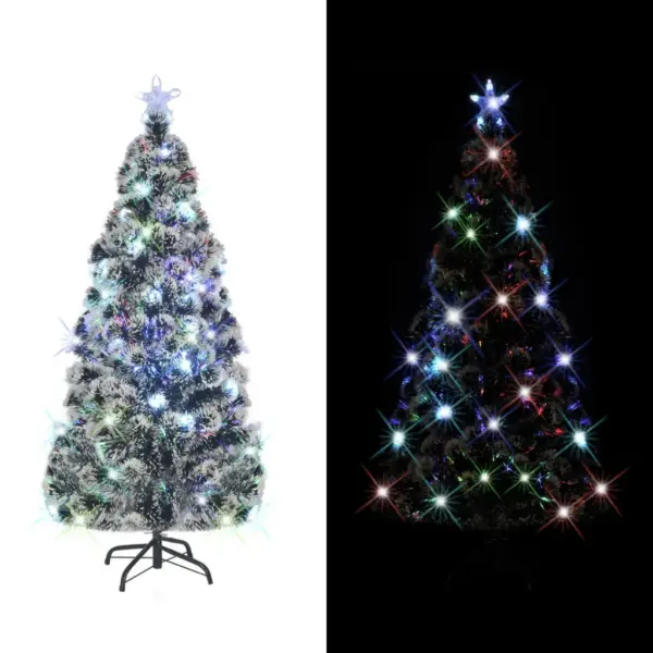 Valgustatud kunstjõulukuusk LED- ja kiudoptiliste tuledega, alus, roheline, 180 cm – 2