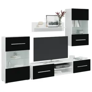 Viieosaline LED-valgustusega sektsioonkapp, must/valge tehispuit, 240 x 40 x 195 cm
