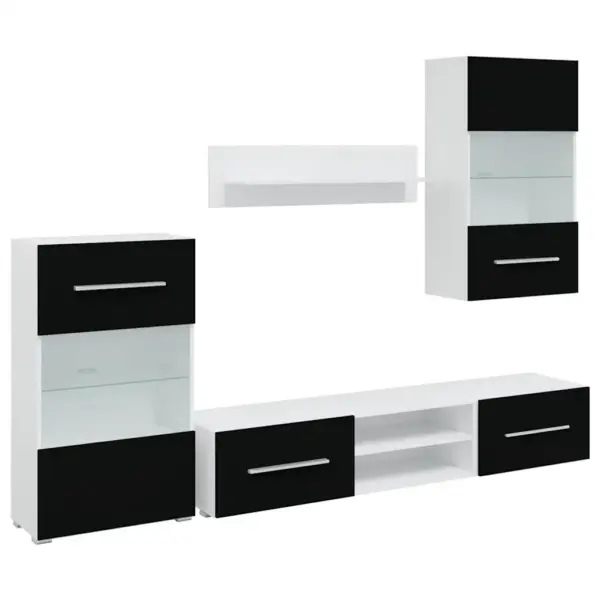 Viieosaline LED-valgustusega sektsioonkapp, must/valge tehispuit, 240 x 40 x 195 cm – 2