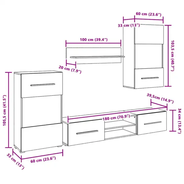 Viieosaline LED-valgustusega sektsioonkapp, must/valge tehispuit, 240 x 40 x 195 cm – 13