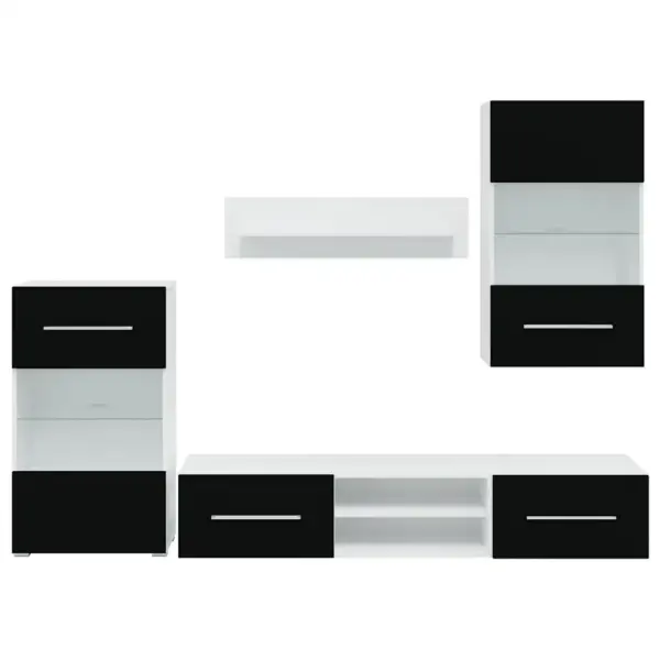 Viieosaline LED-valgustusega sektsioonkapp, must/valge tehispuit, 240 x 40 x 195 cm – 5