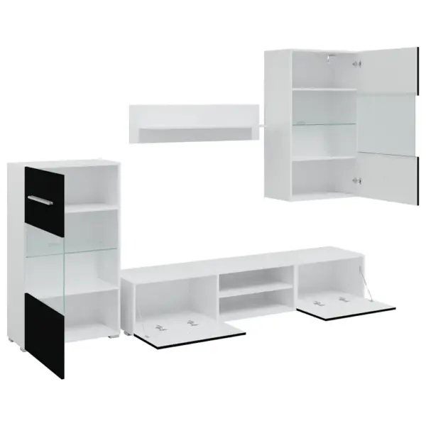 Viieosaline LED-valgustusega sektsioonkapp, must/valge tehispuit, 240 x 40 x 195 cm – 6
