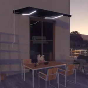 Käsitsi sissetõmmatav terrassivarikatus LED-valgustusega, 350 x 250 cm, antratsiithall