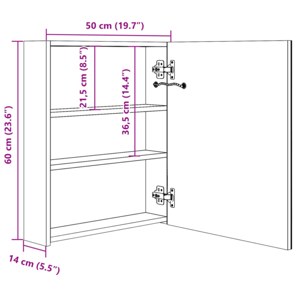 LED-valgustusega vannitoa peegelkapp 3 riiuliga, valge/hõbedane, 50 x 13,5 x 60 cm – 8