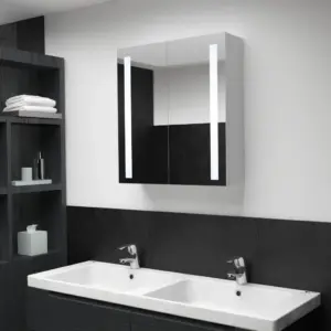 LED-valgustusega vannitoa peegelkapp kahe uksega, 60 x 14 x 62 cm, valge ja hõbedane