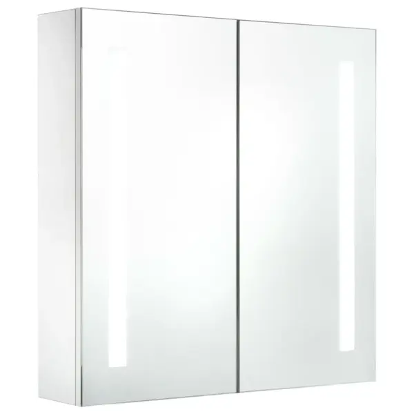 LED-valgustusega vannitoa peegelkapp kahe uksega, 60 x 14 x 62 cm, valge ja hõbedane – 2