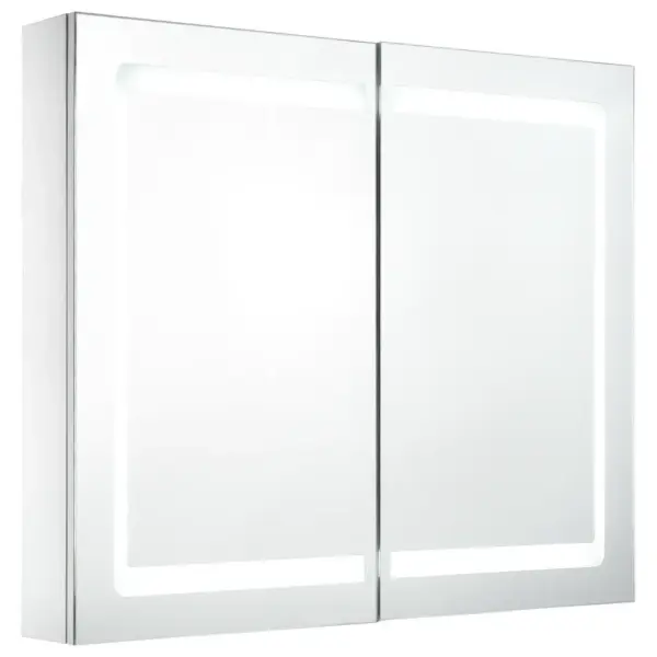 LED-valgustusega vannitoa peegelkapp, 80 x 12,2 x 68 cm, valge ja hõbedane, kahe ukse ja 3 riiuliga – 2