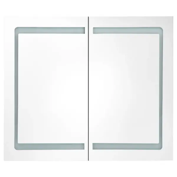 LED-valgustusega vannitoa peegelkapp, 80 x 12,2 x 68 cm, valge ja hõbedane, kahe ukse ja 3 riiuliga – 3