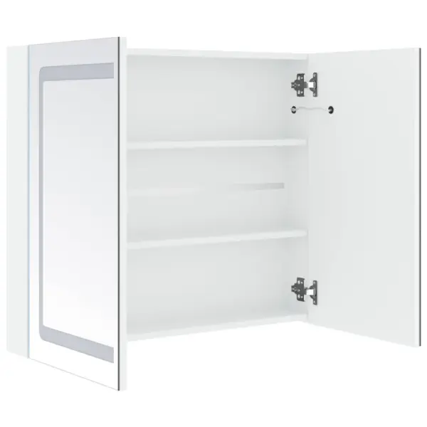 LED-valgustusega vannitoa peegelkapp, 80 x 12,2 x 68 cm, valge ja hõbedane, kahe ukse ja 3 riiuliga – 5
