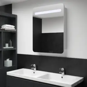 LED-valgustusega vannitoa peegelkapp siseriiulitega, valge/hõbedane, 60 x 11 x 80 cm