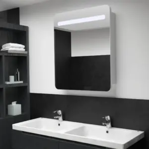 LED-valgustusega vannitoa peegelkapp, valge ja hõbedane, melamiinviimistlusega MDF, klaasist peegel, USB-liidesega, 68 x 9 x 80 cm