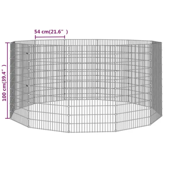 Lemmikloomade vabapidamise aedik, 12 paneeli, tsingitud raud, hõbedane, 54 x 100 cm – 8