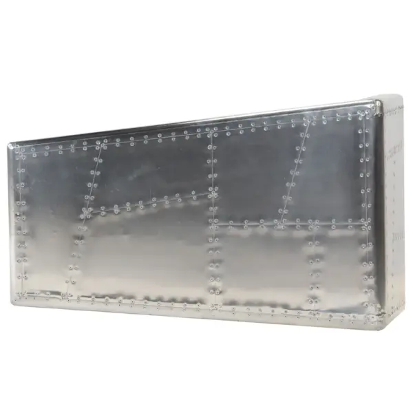 Vanaaegses lennukistiilis kohvilaud, poleeritud alumiinium, hõbedane, 95 x 55 x 35 cm – 11