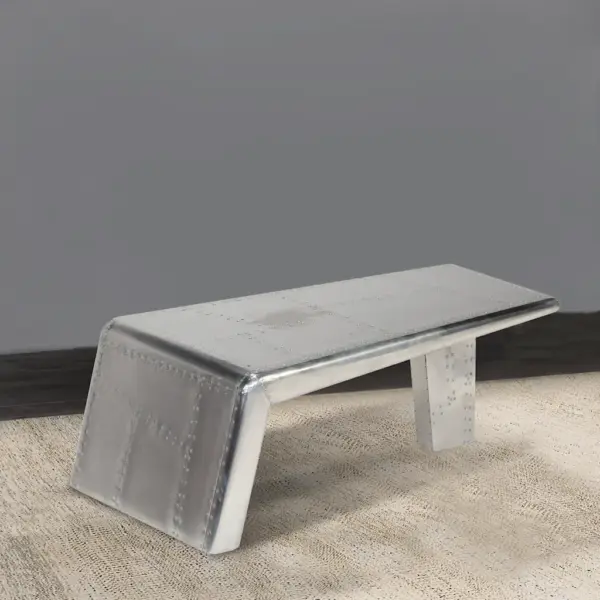 Vanaaegses lennukistiilis kohvilaud, poleeritud alumiinium, hõbedane, 95 x 55 x 35 cm – 4