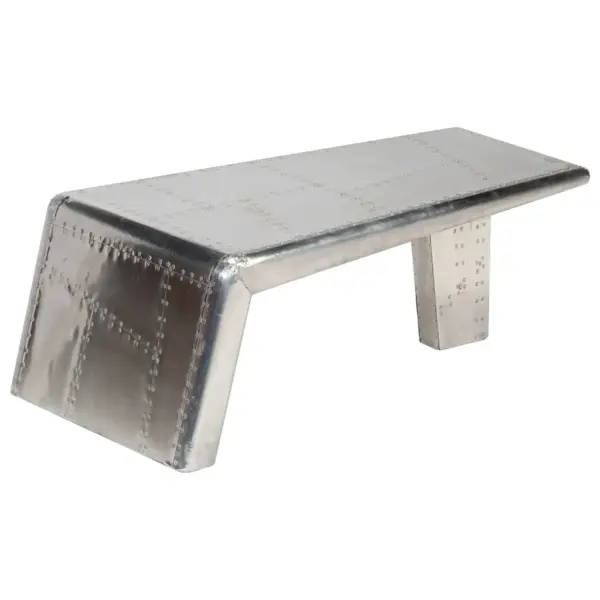 Vanaaegses lennukistiilis kohvilaud, poleeritud alumiinium, hõbedane, 95 x 55 x 35 cm – 9