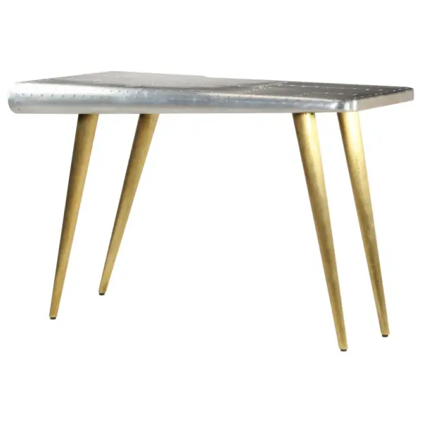 Lennukistiilis kirjutuslaud mangopuidu ja alumiiniumpaneelidega, messinguvärvi terasjalgadel, 120 x 60 x 76 cm – 2