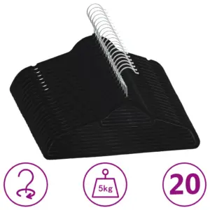 Libisemiskindlad sametkattega riidepuud, must, 20 tk, 44,5 cm