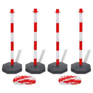 Liiklusketipostide komplekt 4 posti ja 2 plastketti, punane/valge, 2 x 10 m