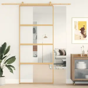 Kuldne liuguks läbipaistva karastatud klaasiga, alumiiniumraam, 90 x 205 cm