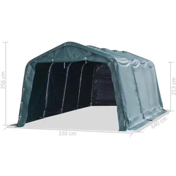Eemaldatav loomatelk kariloomadele, PVC 550 g/m², tsingitud terasraam, tumeroheline, 3,3 x 6,4 m – 9