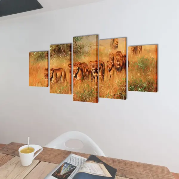 Viieosaline lõvidega seinamaalikomplekt, veekindel lõuend, 100 x 50 cm – 2