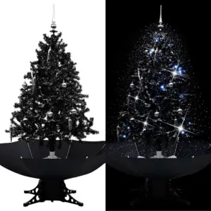 Lumesajuefektiga LED-kunstkuusk vihmavarjualusega, must, 140 cm