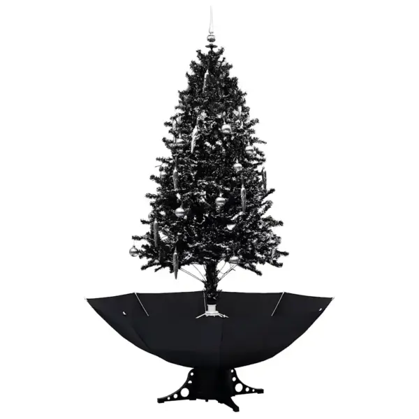 Lumesajuga kunstjõulupuu vihmavarjualusega, must, LED-tuled ja muusika, 190 cm – 2