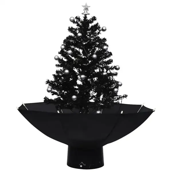 Lumesajuga kunstjõulupuu vihmavarjualusega, must, LED-tuled ja meloodia, 75 cm – 2