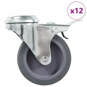 Pööratavad mööblirattad piduritega, poldiauk M10, 75 mm, 12 tk, hall