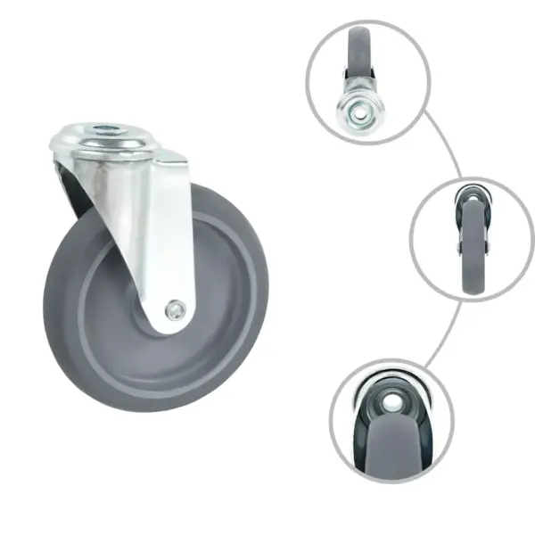 M12 poldiaukudega pööratavad mööblirattad, 12 tk, 125 mm, hall TPR – 2